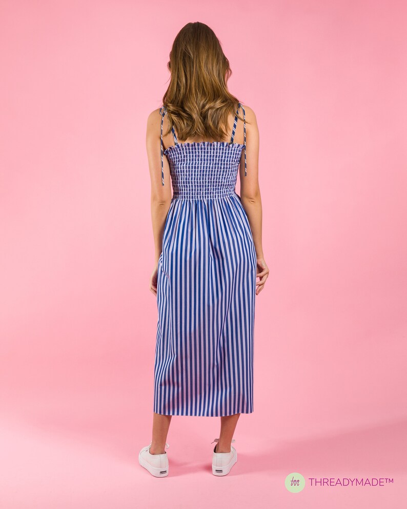 Shirred House Dress Project Tube Dress Pattern Includes Smocked Panels Stripe Dress Kit Pockets and Notions Straps Smocked Pattern