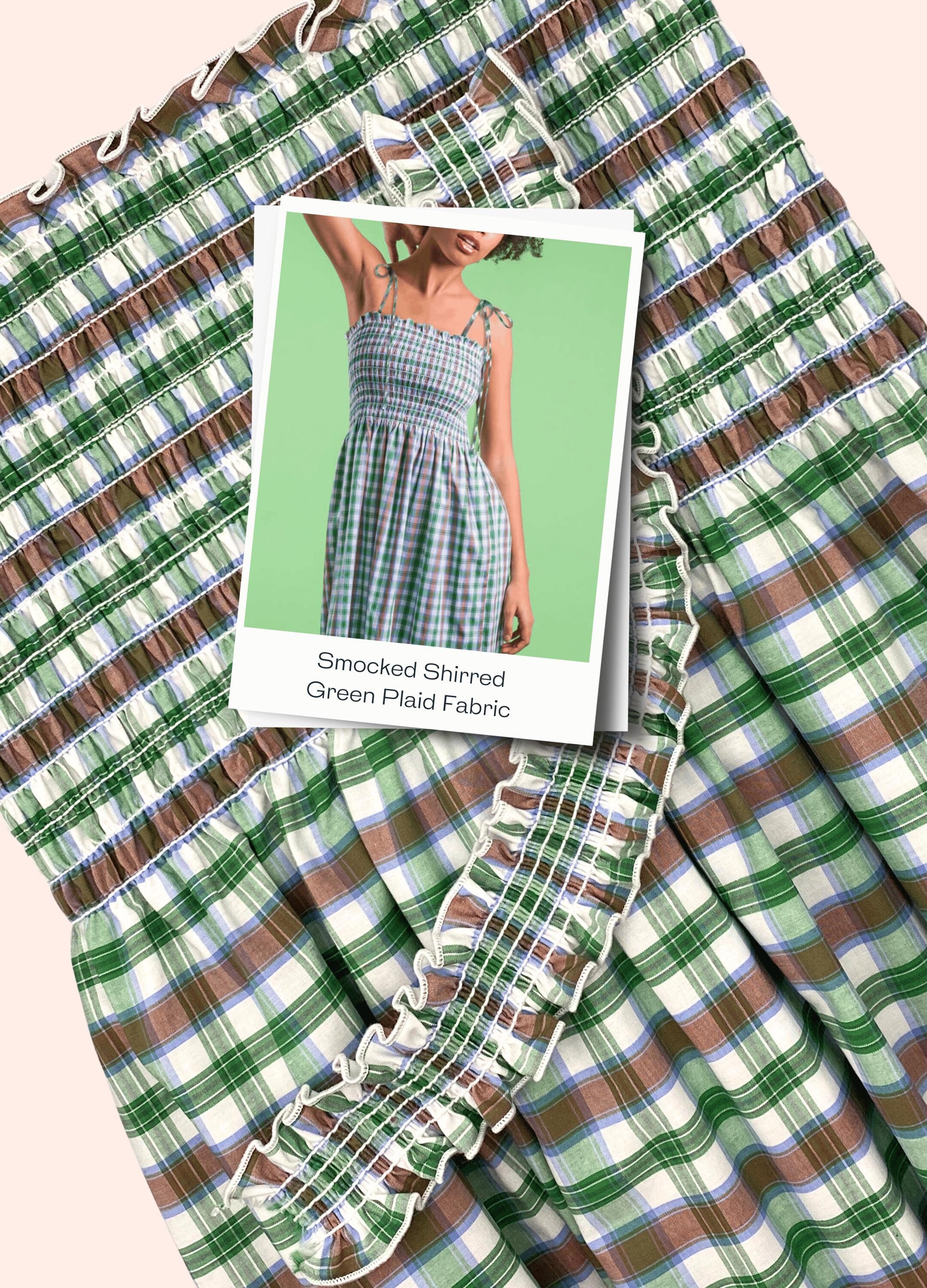 Green Plaid Shirred Cotton Fabric: 42"l Elastic Smocking - Etsy Green Plaid Shirred Cotton Fabric: 42"l Elastic Smocking - Etsy