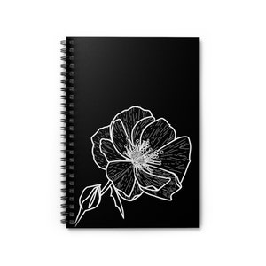 Spiral Notebook, Ruled Lined Paper, Floral Notebook, Black Cover Notebook, Flower Notebook