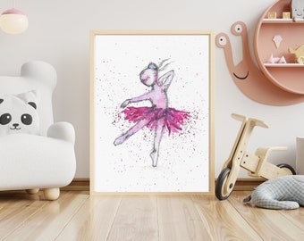Nusery Decor, Kids Wall Art, Playroom Decor, Ballerina Dancer, Watercolor Painting, Prints
