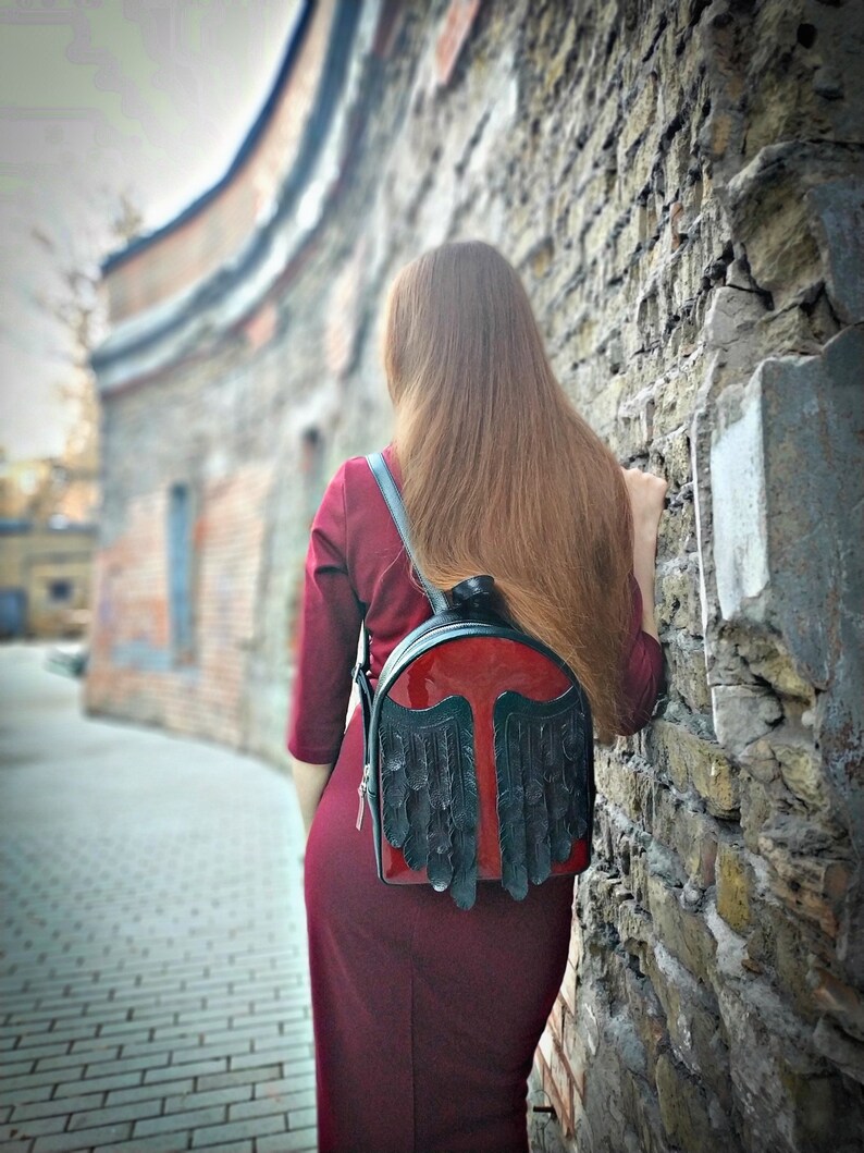 Wings Backpack. Leather Backpack. Mini Backpack. Goth Etsy