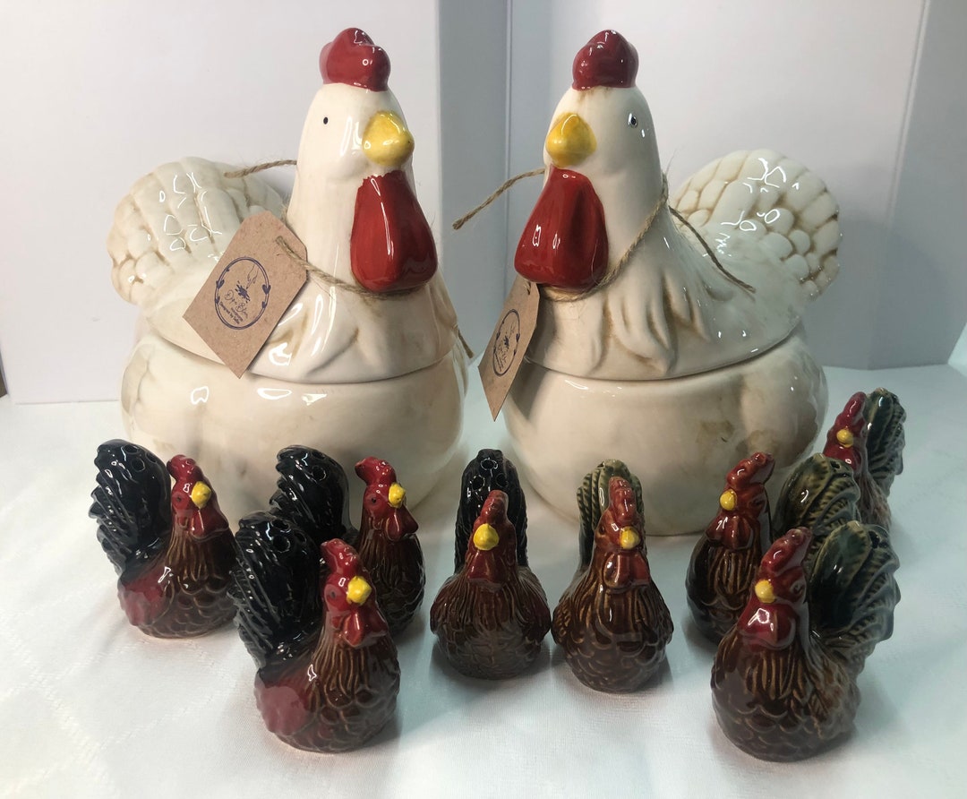 Chicken Rooster Tureen Soup Bowl With Lid and Salt and Pepper Etsy