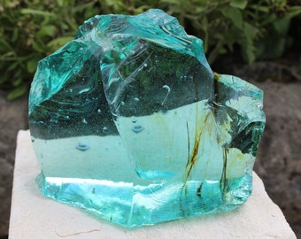2830 gr volcanic crystal aqua turquoise Andara glass with little colored threads and inclusions, Monatomic Shaman Energy