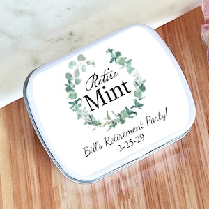 Personalized 8 Pcs Retire Mint Party White Mint Tin Containers with Labels Favors, Retirement Party Empty Mint Tin Favors Retirement Favors