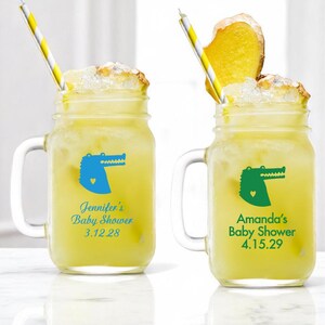 Personalized 24 pieces Printed Glass Mason Jar w/ Handle Large Baby Alligator Shower Ideas DESIGN-MG4X Baby Shower Favors