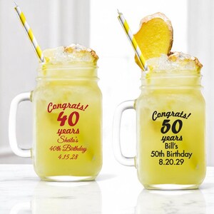 Personalized 24 pieces Printed Glass Mason Jar w/ Handle Large Congrats YEARS Favor Ideas DESIGN-MG4M Anniversary Favors