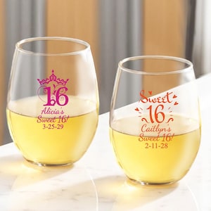 Personalized 24 Pieces Stemless Wine Glass Sweet 16 Favors, Sweet 16 Party Favors, Sweet Sixteen Favors, DESIGN-MG26 - Sweet 16 Favors