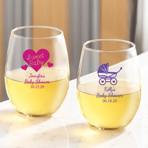 Personalized 24 Pieces Stemless Wine Glass Baby Girl Shower Favors, Baby Girl Favors, Baby Girl Shower Favors, Box not included MG32 Favors