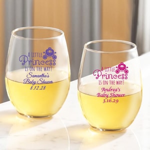 Personalized 24 pieces A Little Princess is on the Way Baby Shower Personalized Stemless Wine Glass * DESIGN-MG5Z * 9 oz * Baby Favors