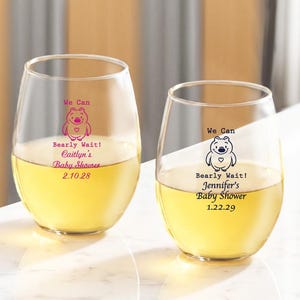 Personalized 24 pieces Printed Stemless Wine Glass Favors We Can Bearly Wait DESIGN-MG4B Baby Shower Favors