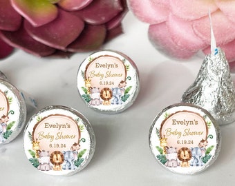 Personalized 108 Pieces Kisses Stickers Only , Safari Baby Animals Stickers Baby Shower Favors, Favors, DESIGN-MG39 - Stickers ONLY