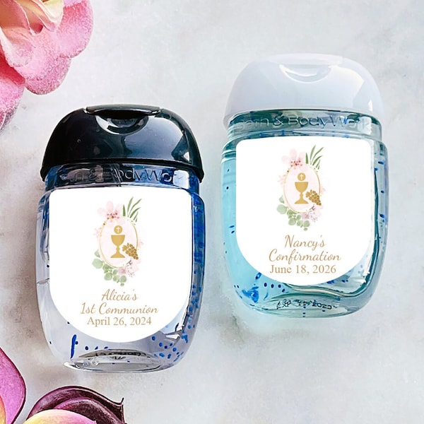 Personalized 20 Pcs Chalice First Communion Sanitizer Label Favors, First Communion Favors MG46-P Labels for Sanitizers