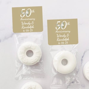 Personalized 24 Pieces Golden 50th Anniversary Life Saver with Candies, Wedding Anniversary Favors (MG833) -Assembled