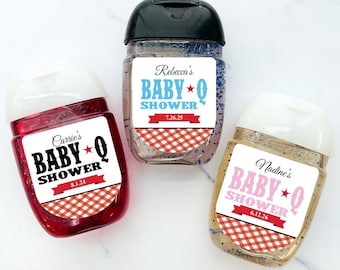 Baby Q Favors, Personalized 20 pcs Baby Shower Labels for Sanitizers, Baby Shower Labels Stickers ONLY, MG54-P