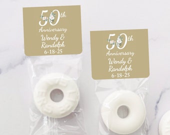 Personalized 24 Pieces Golden 50th Anniversary Life Saver with Candies, Wedding Anniversary Favors (MG833) -Assembled
