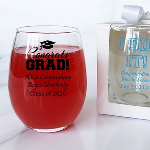 Personalized 24 Pieces Stemless Wine Glass Graduation Favors, Graduation Party Favors, Graduate Favors MG23 pristina-times*Box Not Included