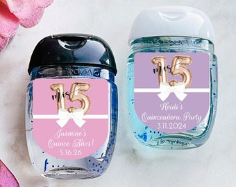 Personalized 20 Pcs Mis Quince Party Sanitizer Label Favors, Quinceanera Party Favors Birthday Labels Only for Sanitizers
