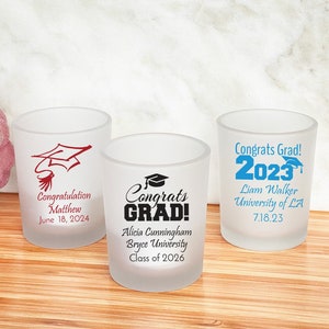 Personalized 24 pieces Frosted Glass Candle Holder Graduation Party Favor Ideas Graduation Printed Favors