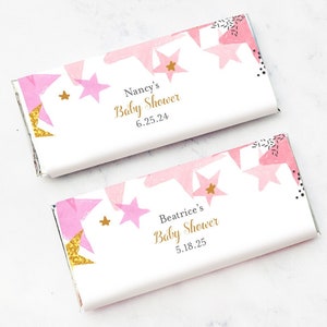 Personalized 12 Pcs Pink Gold Stars Hershey Chocolate Bar, Baby Shower Hershey Chocolate Favors MG591 Assembled