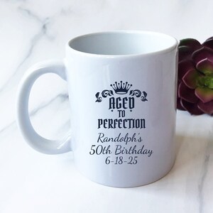 Personalized 12 Pieces Aged to Perfection Party Printed Mug Coffee Favors  DESIGN-MG836 Birthday Coffee White Mug Favors