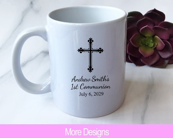 Personalized 12 Pieces Religous Printed Ceramic Mugs * DESIGN-MG35 *First Communion Coffee Mugs Favors *Baptism Coffee Mugs Party Favors