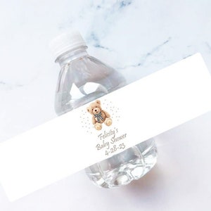 Personalized 16 Pieces Teaddy Bear Water Bottles Stickers Baby Shower Favors, Baby Favors Water Bottles Favors (MG832)