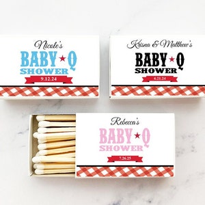 Baby Shower Bulk Matches Favors, 50 PCS Personalized Baby-Q BBQ Baby Shower Matches Favors, Baby Shower Matchbox Favors MG54-Y