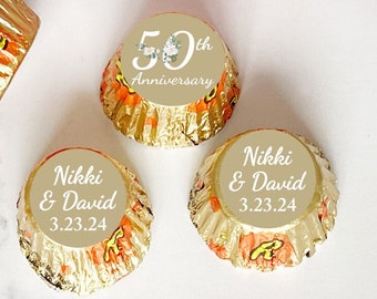 Personalized 108 Pieces Golden 50th Anniversary Reese Stickers Only, Anniversary Favors, Favors, Stickers ONLY ( MG833 )