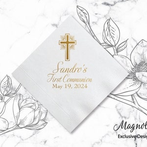 Personalized 100 Pieces Cross  Napkins, First Communion Baptism Personalized Napkins, Cocktail Size Personalized Napkins MG3-R