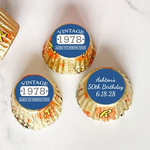 Personalized 108 Pieces Vintage Aged To Perfection  Birthday Reese Stickers Only, Perfection Birthday Favors, Favors, Stickers ONLY ( MG1 )