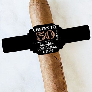 Personalized 15 Pieces Cheers To Birthday Cigar Label Bands, Birthday Favor Labels for Cigars Bands Favors (MG835)