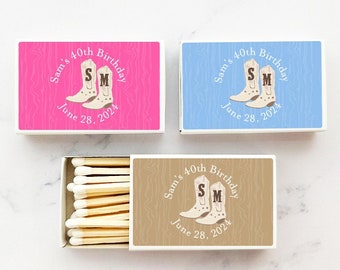 Personalized 50 Pieces Cowboy Boots Initials Match Box Birthday Party Favors DESIGN-MG08 Matches with Stickers Birthday Favors