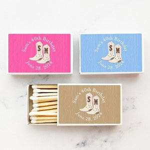 Personalized 50 Pieces Cowboy Boots Initials Match Box Birthday Party Favors DESIGN-MG08 Matches with Stickers Birthday Favors