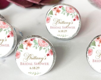 Personalized 108 Pieces Pink Floral Kisses Stickers Only, Bridal Shower Favors, Favors, Stickers ONLY ( MG818 )