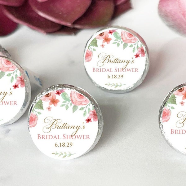 Personalized 108 Pieces Pink Floral Kisses Stickers Only, Bridal Shower Favors, Favors, Stickers ONLY ( MG818 )