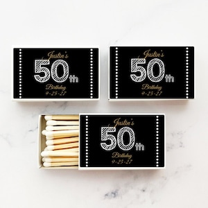 Birthday Bulk Matches Favors, 50 PCS Personalized 50th Birthday Matches Favors, Birthday Party Matchbox Favors MG57-P