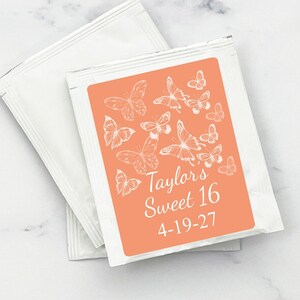 Sweet 16 Quinceañera Favors, Personalized 30 Pcs Butterfly Tea Bag Favors, Sweet Sixteen Quinceañera Tea Party Favors, Tea Favors, MG56-W