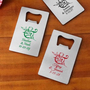 Personalized 24 pieces Printed Silver Stainless Steel Credit Card Bottle Opener, Ampersand Eco Leaves  - Wedding Favors DESIGN-MG8T