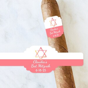 Personalized 15 Pieces Bat Mitzvah Star of David Cigar Label Bands, Bat Mitzvah Favor Labels for Cigars Bands Favors (MG830)