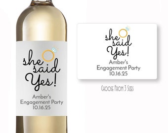 Personalized She Said Yes Wine Bottle Labels Favors, Engagement Party Wine Labels Large Favors MG44-X Wine Bridal Shower Favors