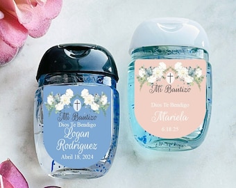 Personalized 20 Pieces Floral Bautizo Hand Sanitizer Stickers Only, Bautizo Favors, Favors, Stickers ONLY (MG824)