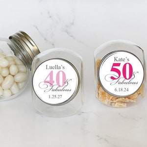 Personalized 12 Pieces Mini Glass Birthday Age and Fabulous Favors, Birthday Candy Favor Jars, Mini Candy Jar Favors (MG834)