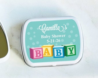 Personalized 8 Pieces Baby Block Mint Tins, Baby Shower Mint Tin Container Favors : Empty