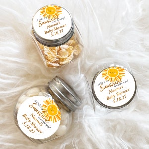 Personalized 12 Pieces Mini Glass A Little Ray of Sunshine is on the Way Favors, Baby Shower Candy Favor Jars, (MG40)