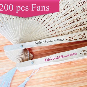 Personalized 200 Pieces Sandalwood Fan Favors with Personalized Clear Stickers (MG128)