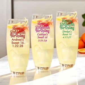 Personalized 24 pieces Printed Stemless Champagne Flute Happy Sweet Sixteenth Birthday DESIGN-MG5L Mis Quince Favors