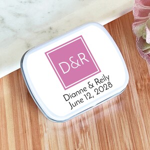 Personalized 12 Pieces Monogram Rectangle Design Wedding Favors Mint Tin Container Favors : Empty