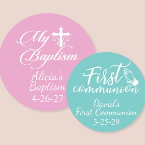 Personalized 24 Pieces Personalized Religous Round Labels, Primera Comunion Party Baptism Round Labels Favors