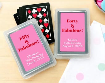 Personalized 10 Pieces Custom Age and Fabulous Playing Cards Favors, DESIGN-MG64 Birthday Party Playing Cards with Stickers Favors