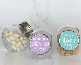 Personalized 12 Pieces Mini Glass Kids Birthday Number Favors, Birthday Candy Favor Jars, Mini Candy Jar Favors (MG837)